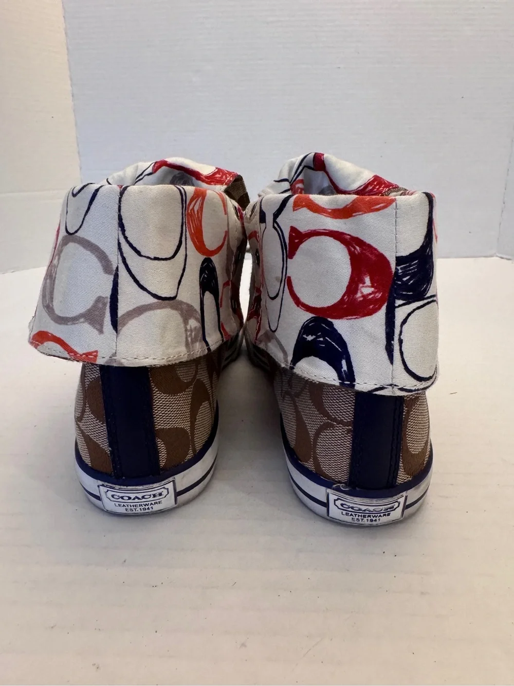 Coach Bonney Sneakers Signature C Women Size 7B Fold Over High Tops Tennis Shoes